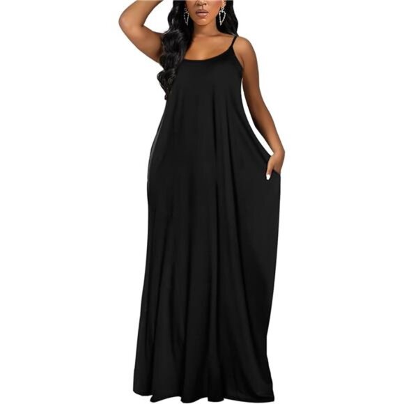 Women's Maxi Dresses Summer Spaghetti Strap Dress with Pockets - Picture 3 of 6